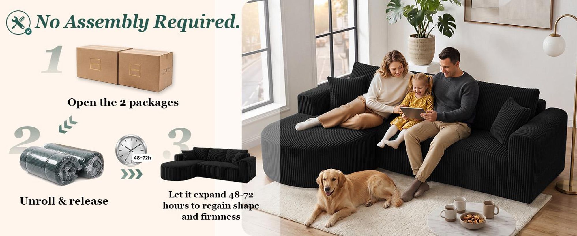 Divano angolare con funzione letto, divano modulare in velluto senza braccioli, divano con chaise longue, divano a forma di L con funzione letto, divani componibili con cuscini e tasche laterali, lunghezza 243 cm