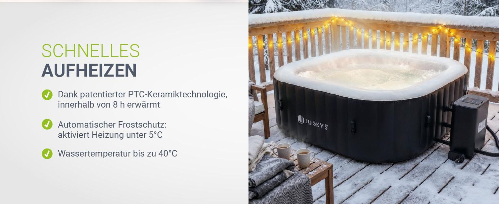 Juskys® Whirlpool SpaLuxe Schwarz/Weiß - 3000W 130 Düsen aufblasbar 185x185x65 cm