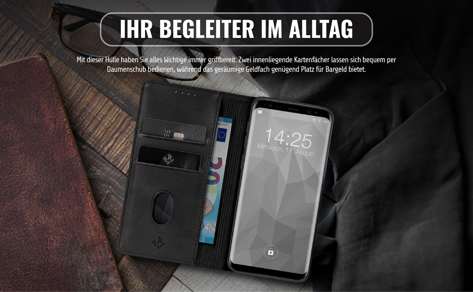 Edle Schutzhülle für Samsung Galaxy S8 mit Kartenfächern und Geldfach