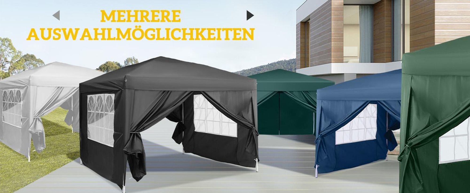 Outsunny Pavillon ca.3x3m, wasserabweisend Stabil Winterfest Pop-up Faltpavillon, UV Schutz 50+, Faltbar Partyzelt Gartenzelt mit 4 Seitenteilen Tasche Gartenpavillon für Camping Garten, Schwarz