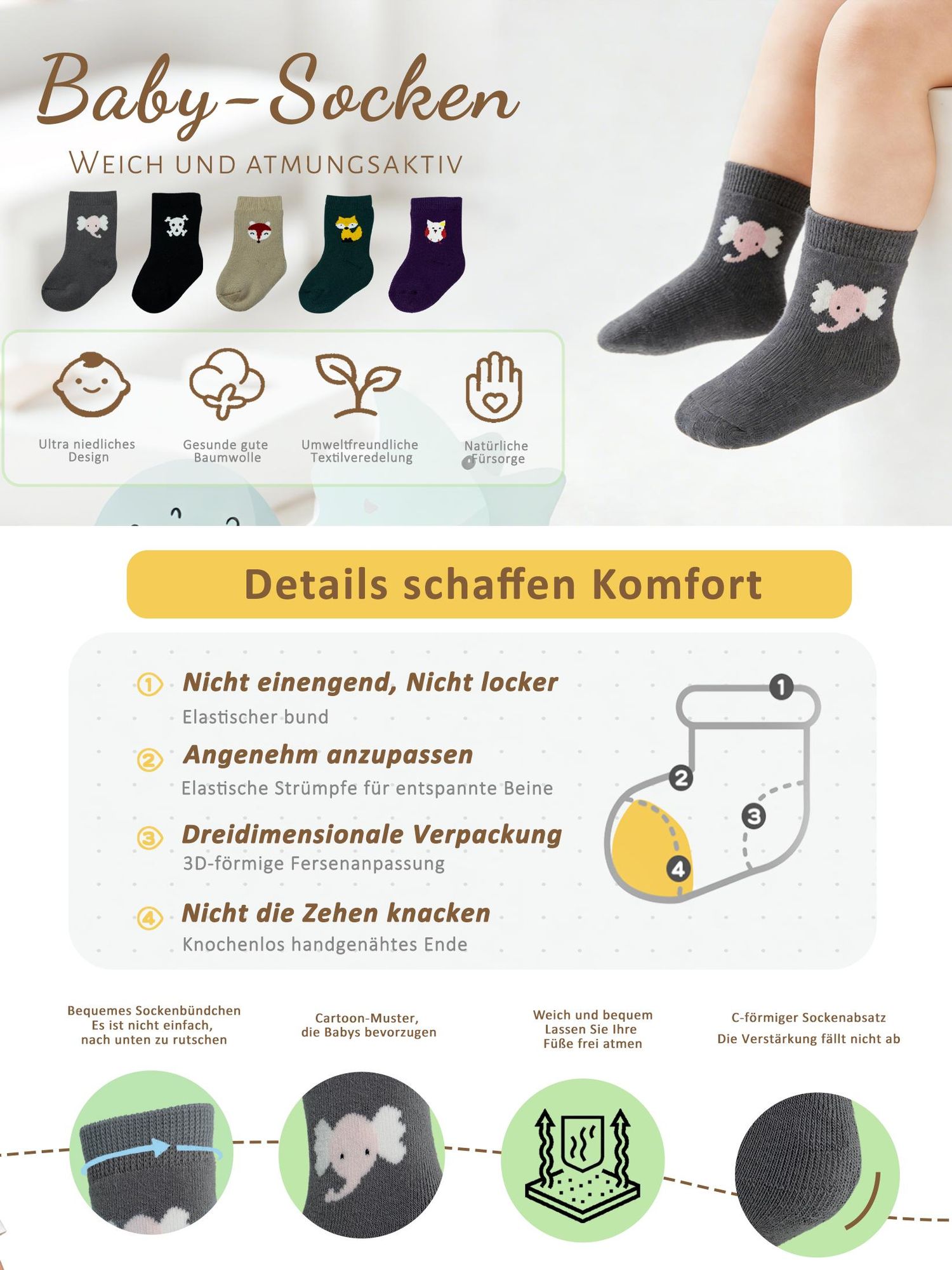 YALION 9 Paar Kinder Jungen Mädchen Baumwolle Babysocken Haussocken Thermosocken,Schweiß  Atmungsaktiv und Elastisch (18-24 Monate)