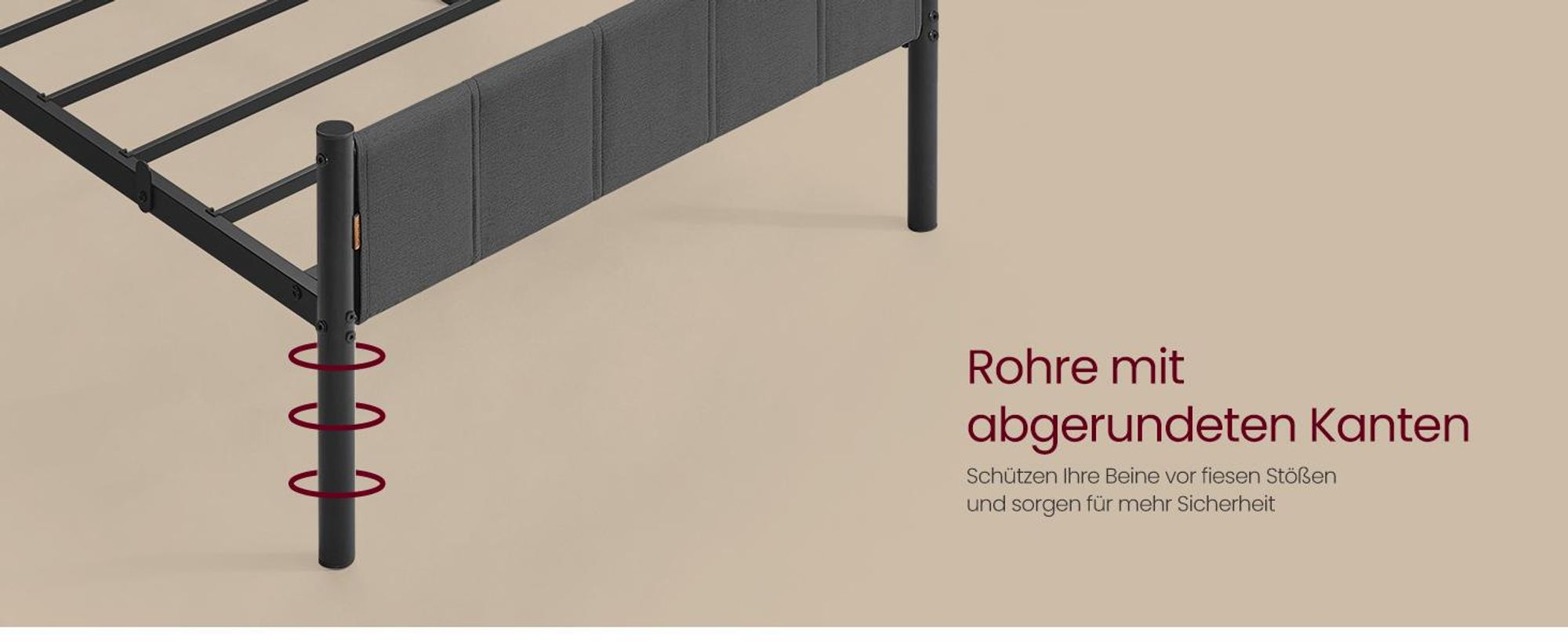 VASAGLE Einzelbett, Bettgestell, 90 x 200 cm, mit gepolstertem Kopfteil, Bettrahmen, Stahl, trägt bis zu 250 kg, grau