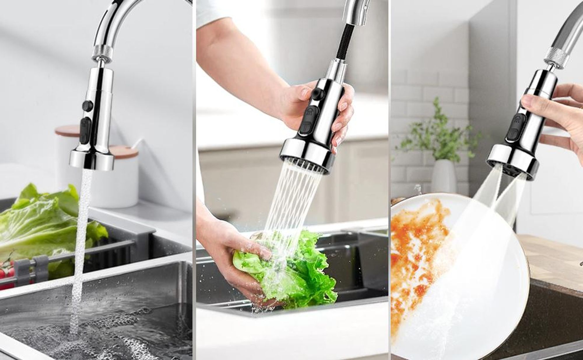 Küchenarmatur Kopf Ersatz, Wasserhahn Küche Aufsatz, 360°Drehbarer Wasserhahn Aufsatz, Wassersparer Küche Spüle Sprühdüse, 3 Modi