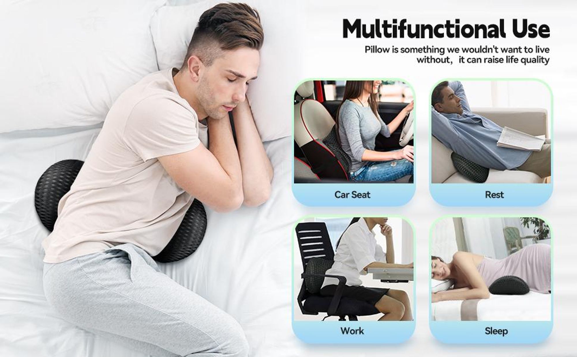Orthopädisches Lendenkissen aus Memory Foam, Rückenkissen, Lendenwirbelkissen, Ergonomisches Design, mit Befestigungsgurt, für Bett, Auto, Bürostuhl