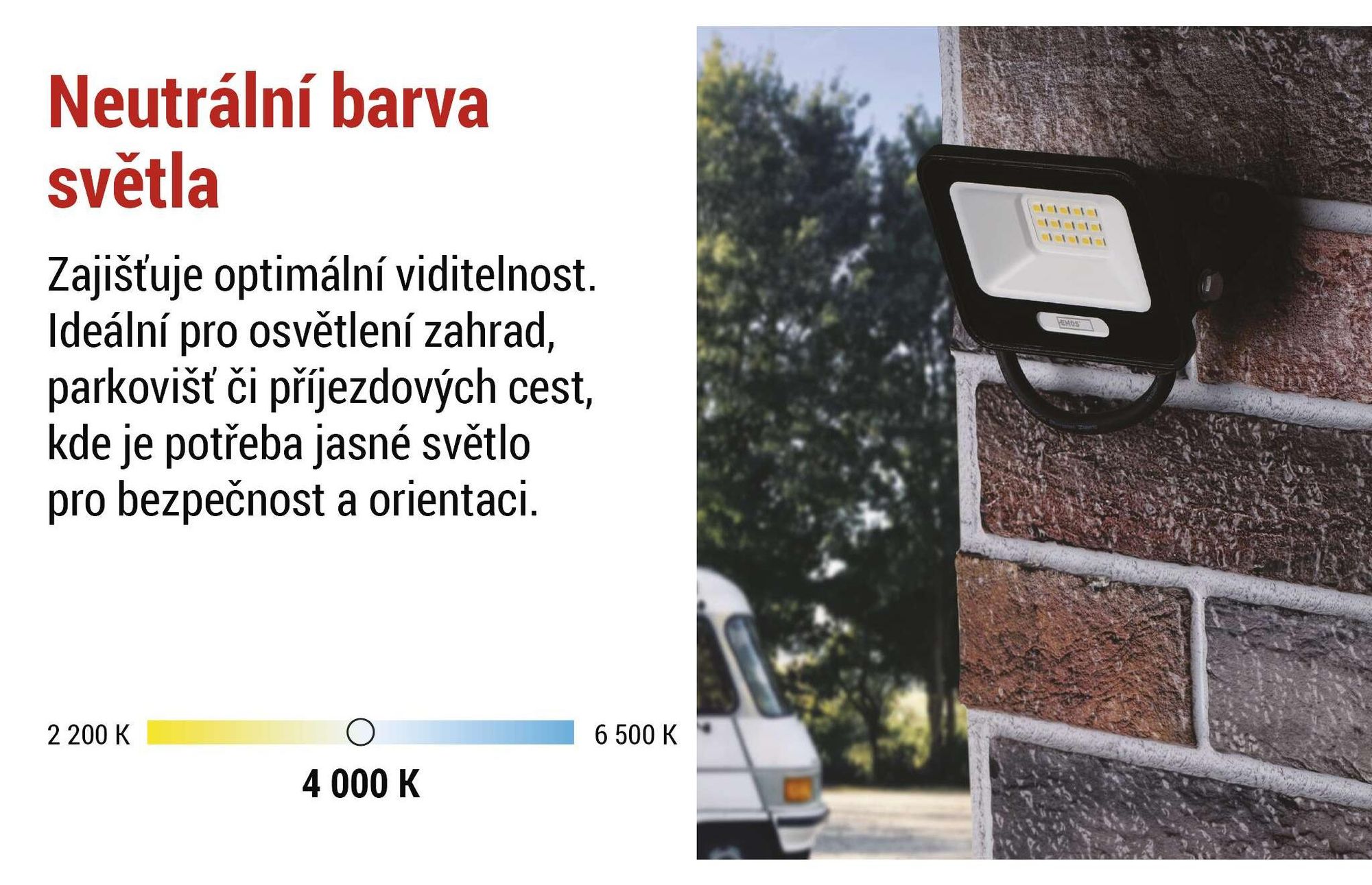 EMOS LED hliníkový reflektor GLARO 10W, vodotěsný IP65 pro venkovní prostory, 1000lm, neutrální bílá 4000K, 20cm gumový kabel, černý, ZS2214B