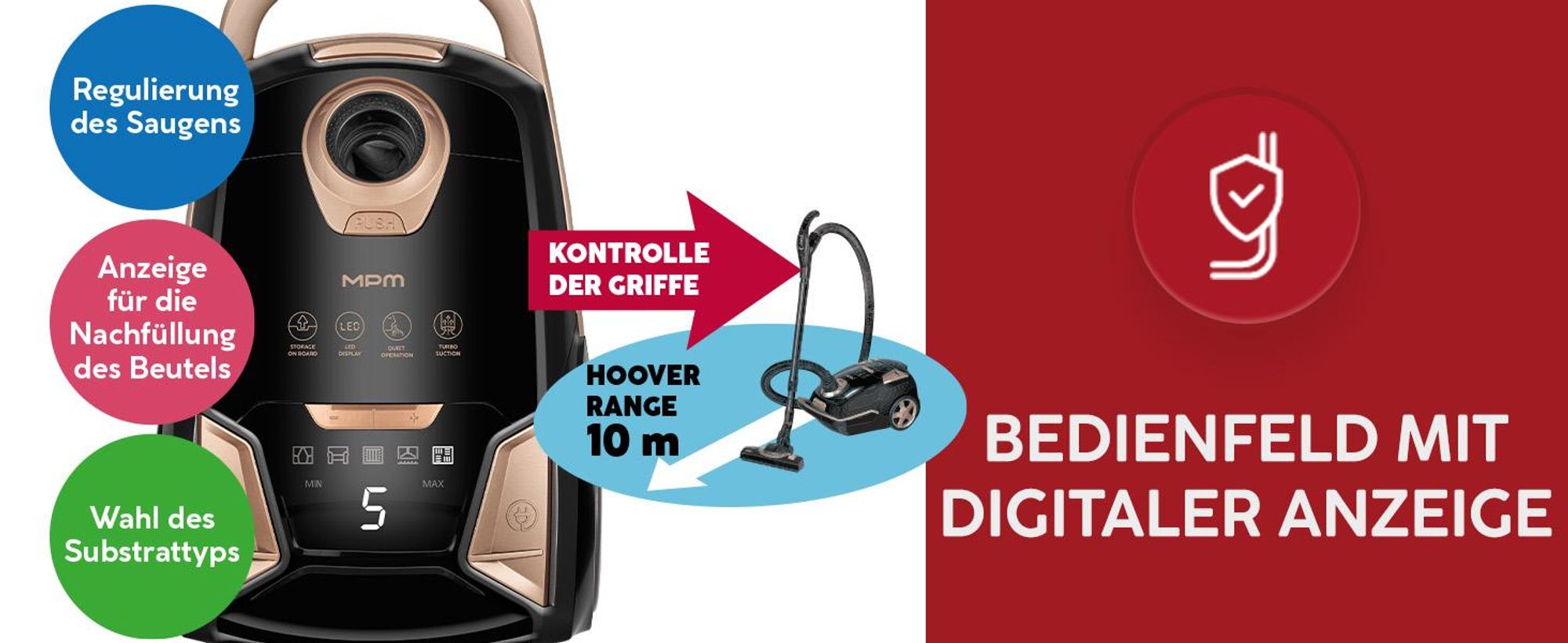 Beutelstaubsauger - stark - leise, Handheld - Zimmer - Silencer - Bedienelemente im Griff MPM MOD-55