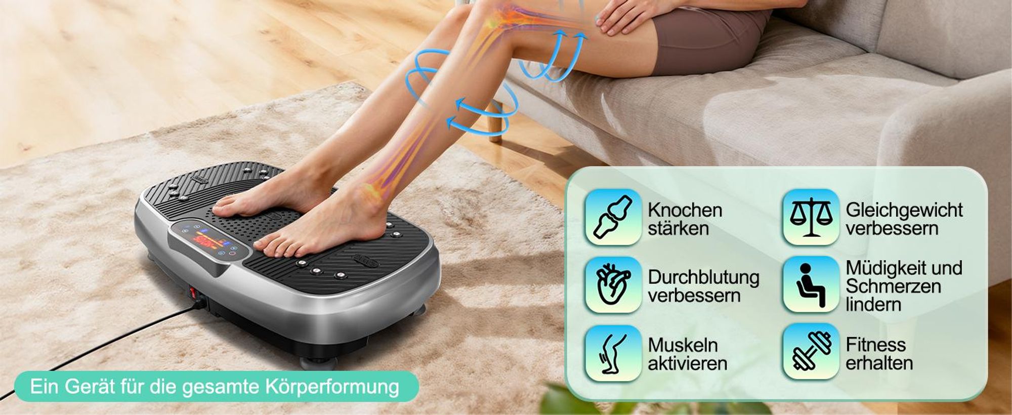 VOWVIT Vibrationsplatte mit Touchscreen, leise, Bluetooth, 199 Stufen, für Fettverbrennung & Heimtrainer