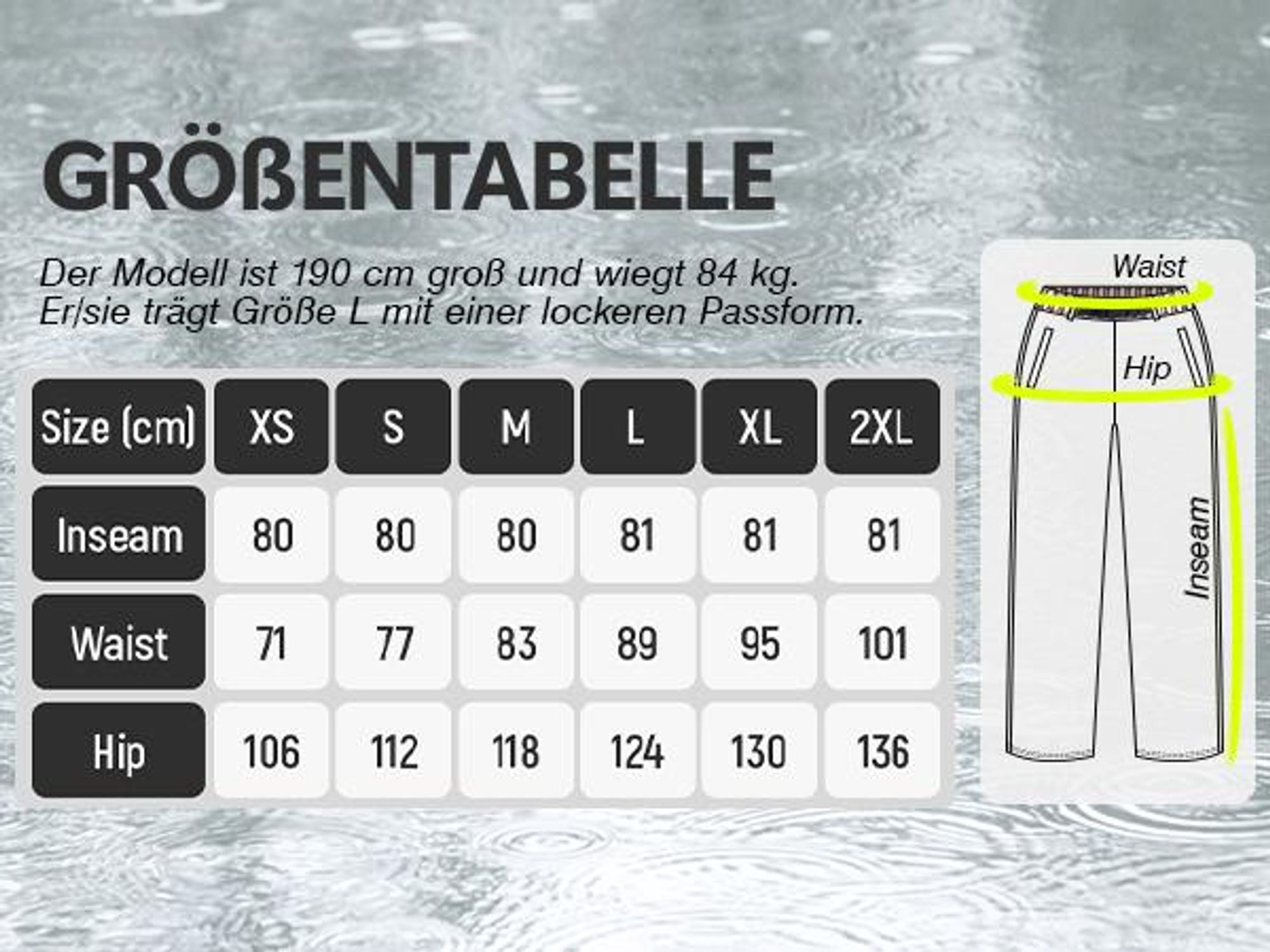 BUBW Herren Outdoor Regenhose Schwarz M, wasserdicht winddicht, leichte packbare Hose mit reflektierenden Streifen zum Wandern Radfahren Angeln