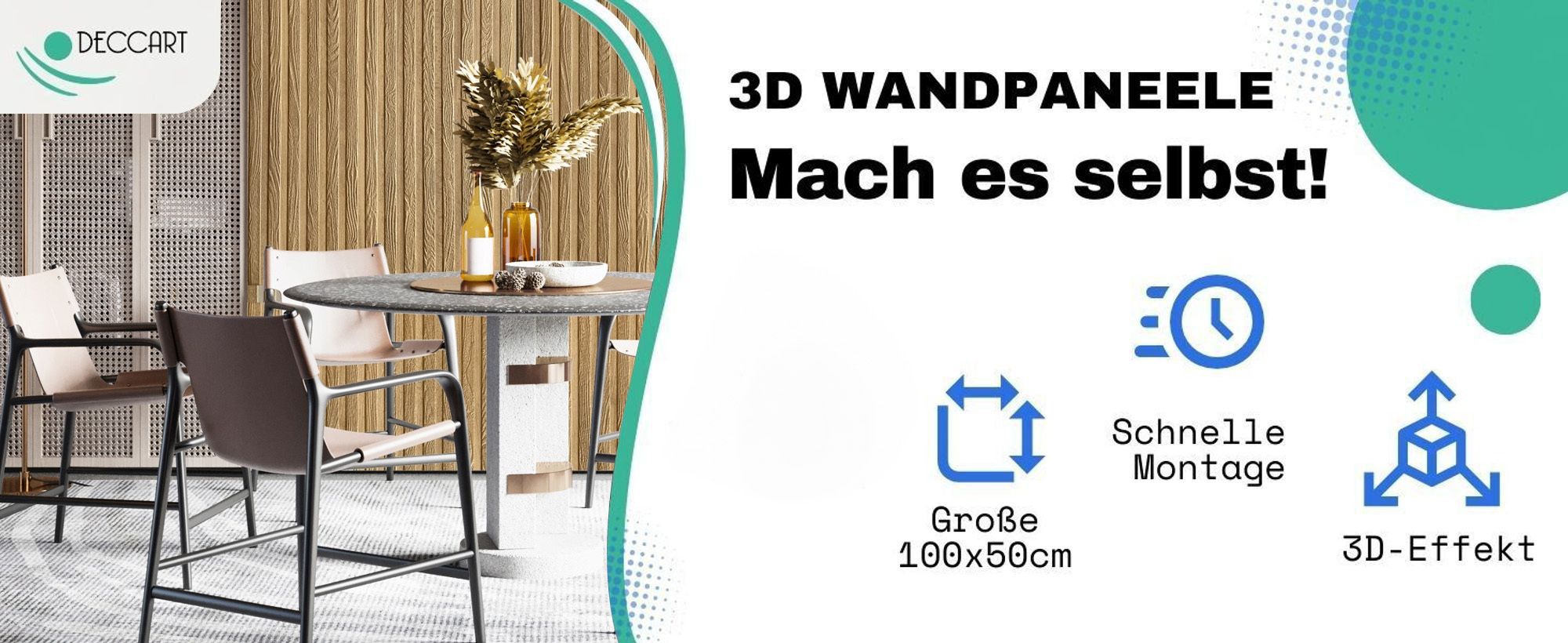 DECCART | 3D-Deckenplatten | Wandpaneele | Lamellen 05 gold | 100x50cm | 4m2