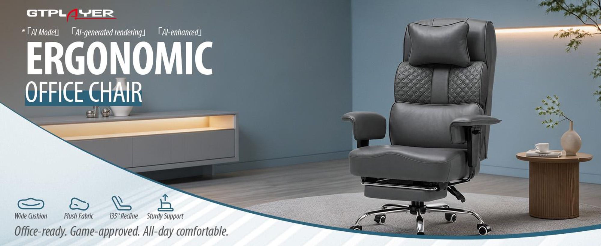 Sedia da gaming GTPLAYER, sedia ergonomica da ufficio con poggiatesta regolabile, supporto lombare ampio, seduta larga 54 cm, inclinazione da 90° a 150°, capacità di carico fino a 180 kg