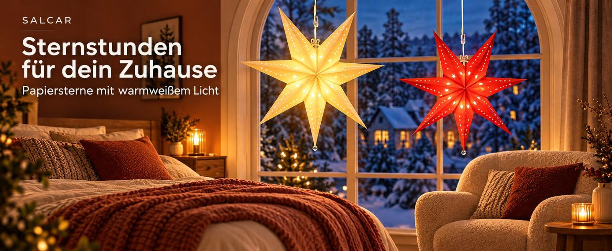 Salcar LED Weihnachtsstern 75 cm 3D Papierstern Beleuchtung Fensterstern Weihnachtsdeko Adventsdekoration Lichtersterne papierleuchtsterne