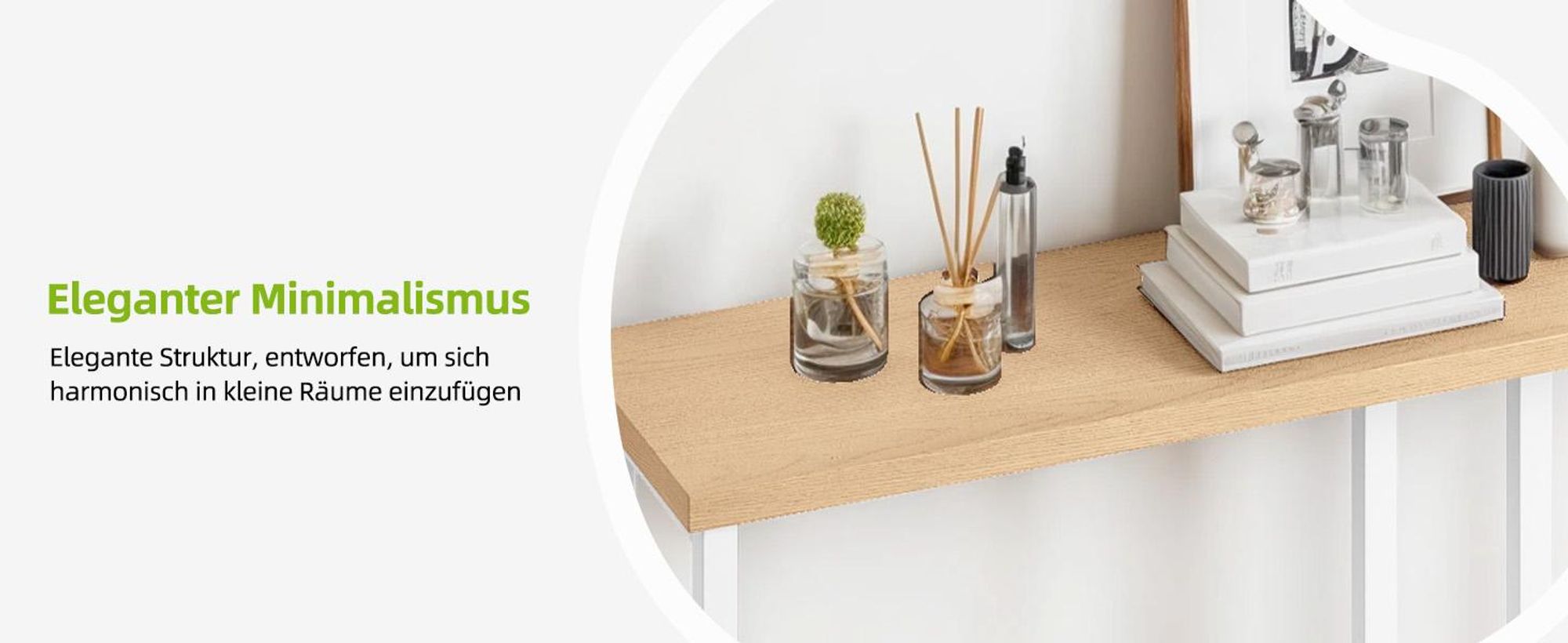 Schlanker Konsolentisch 100×20×80cm, Holz, breite Ablage, Weiß für Flur, Wohnzimmer & Schlafzimmer