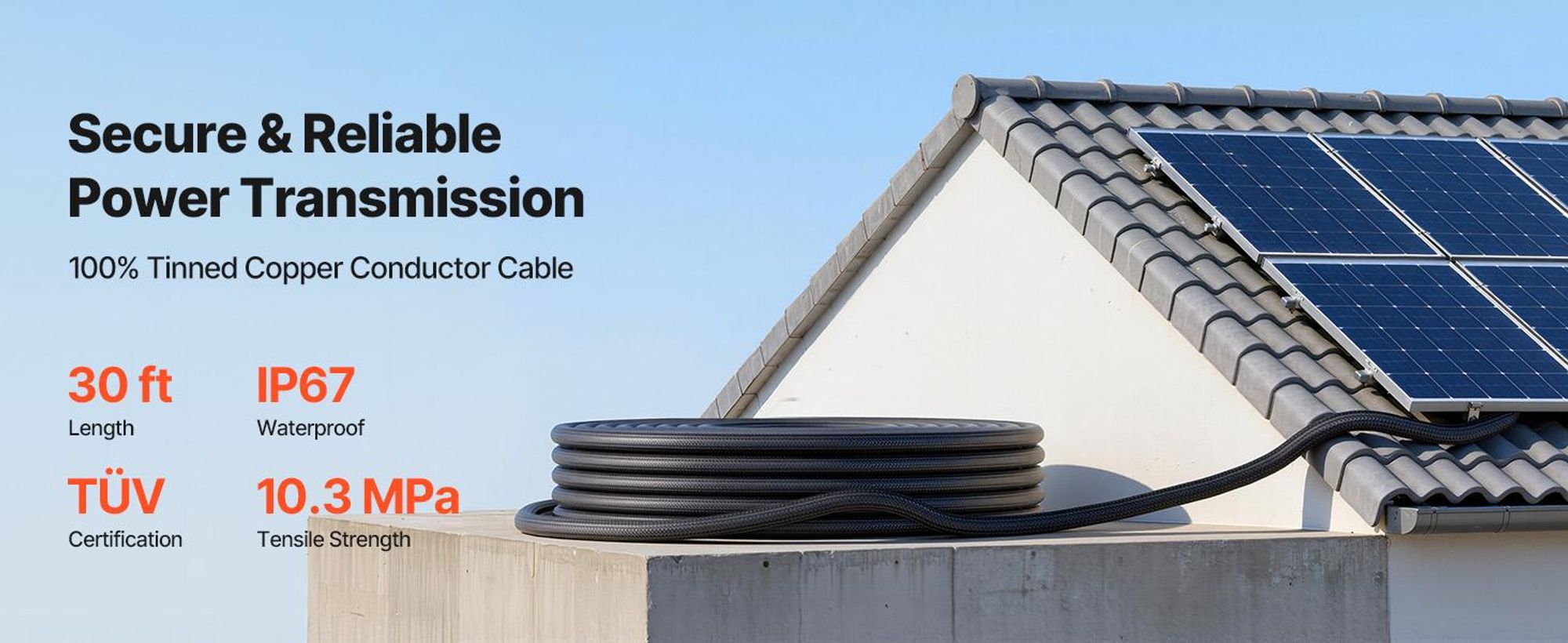 VEVOR Solarkabel Verlängerung 9,14 m, 10 AWG, Solarverlängerungskabel mit Flammhemmender Schutzhülle, Weibliche & Männliche Steckverbinder, IP67, PV-Kabel, für Auto, Wohnmobil, Schwarz & Rot