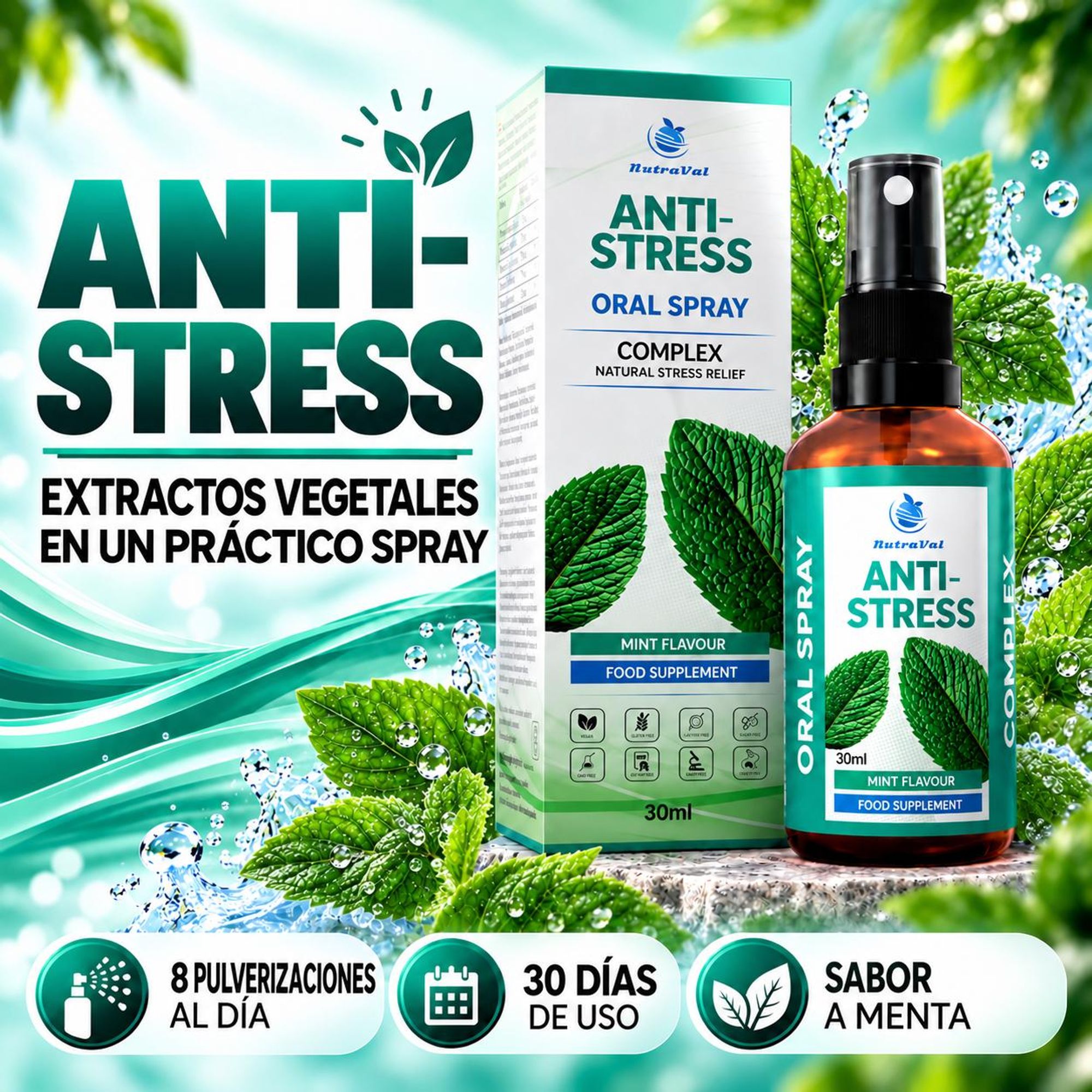 Spray Estrés – Ashwagandha, Rhodiola, Reishi y Schisandra – Reducción del cortisol & Resistencia al estrés – Vegano – 30 ml - BEST BEFORE 10/2026