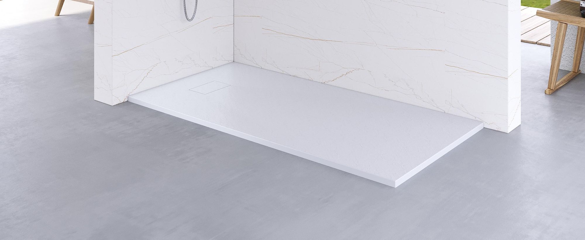 AQUABATOS Duschwanne 160x80x3,2 cm weiß, rutschfeste Duschtasse aus SMC, zuschneidbar mit Abflussgarnitur
