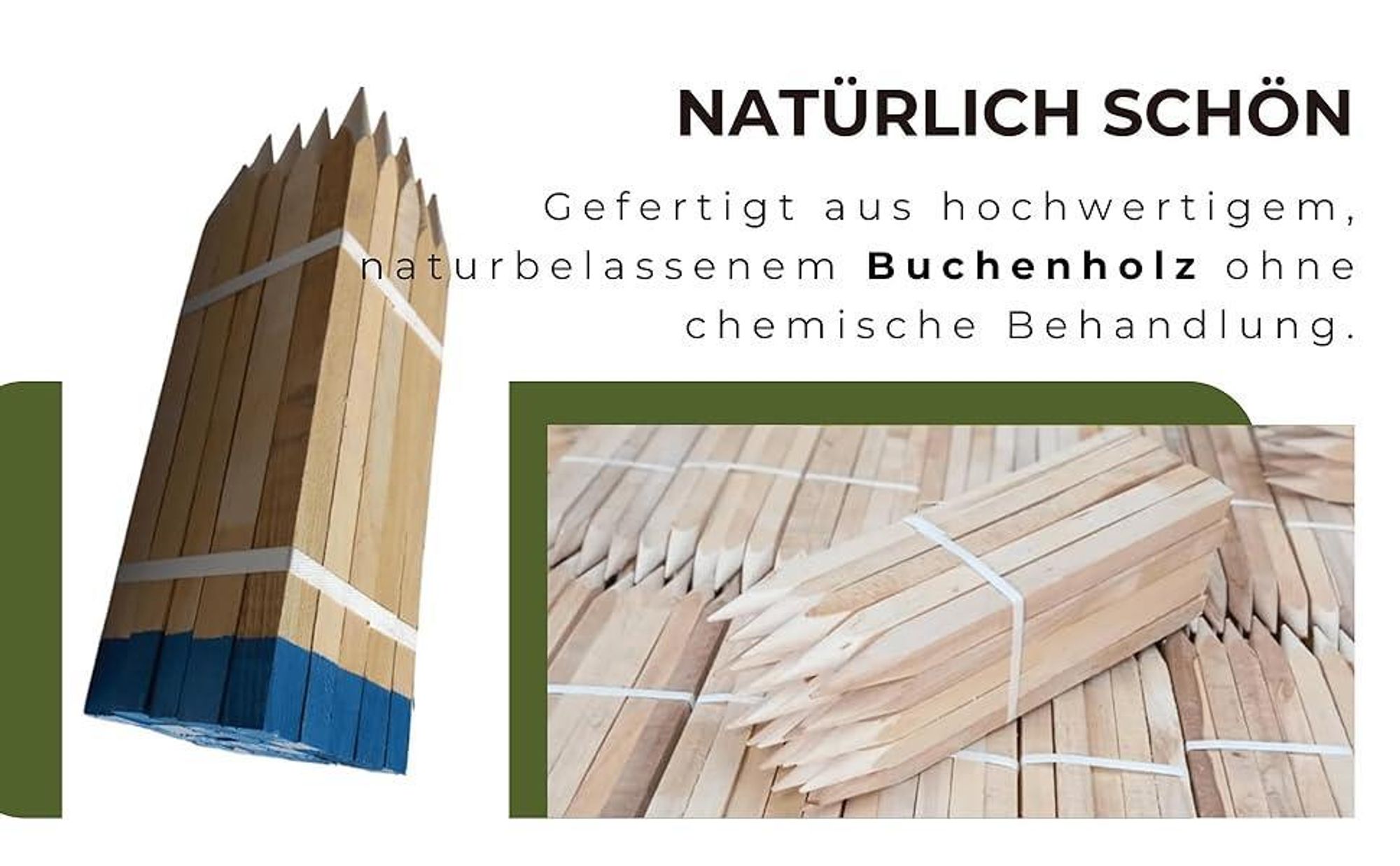 50 Stück Holzpfähle Buche 25x25 mm Länge 120 cm Blau Spitze Markierungspfosten Pflanzstäbe Zaunpfosten