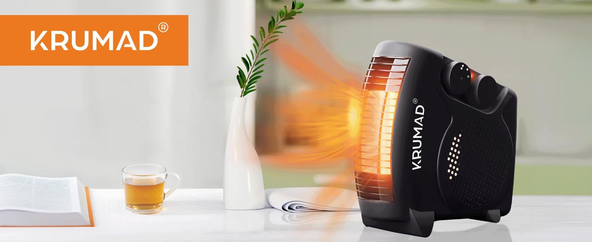 KRUMAD Heizlüfter 2000W – kompakter Elektroheizer 2 Heizstufen – leiser Schnellheizer für Zuhause, Büro & Schlafzimmer