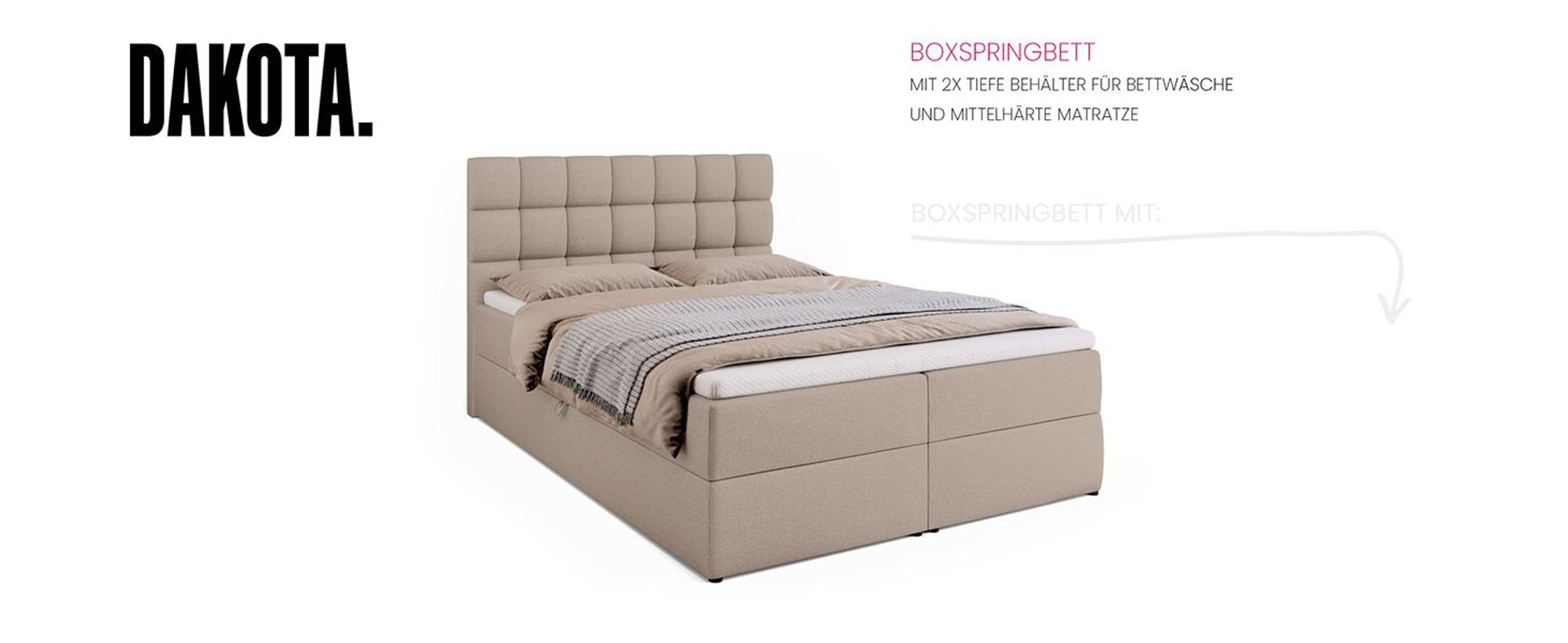 BroMARKT Boxspringbett DAKOTA mit 2 Bettkasten, Bonell-Matratze, Polsterbett, Bett (Grau, Inari 91, 140 x 200 cm)