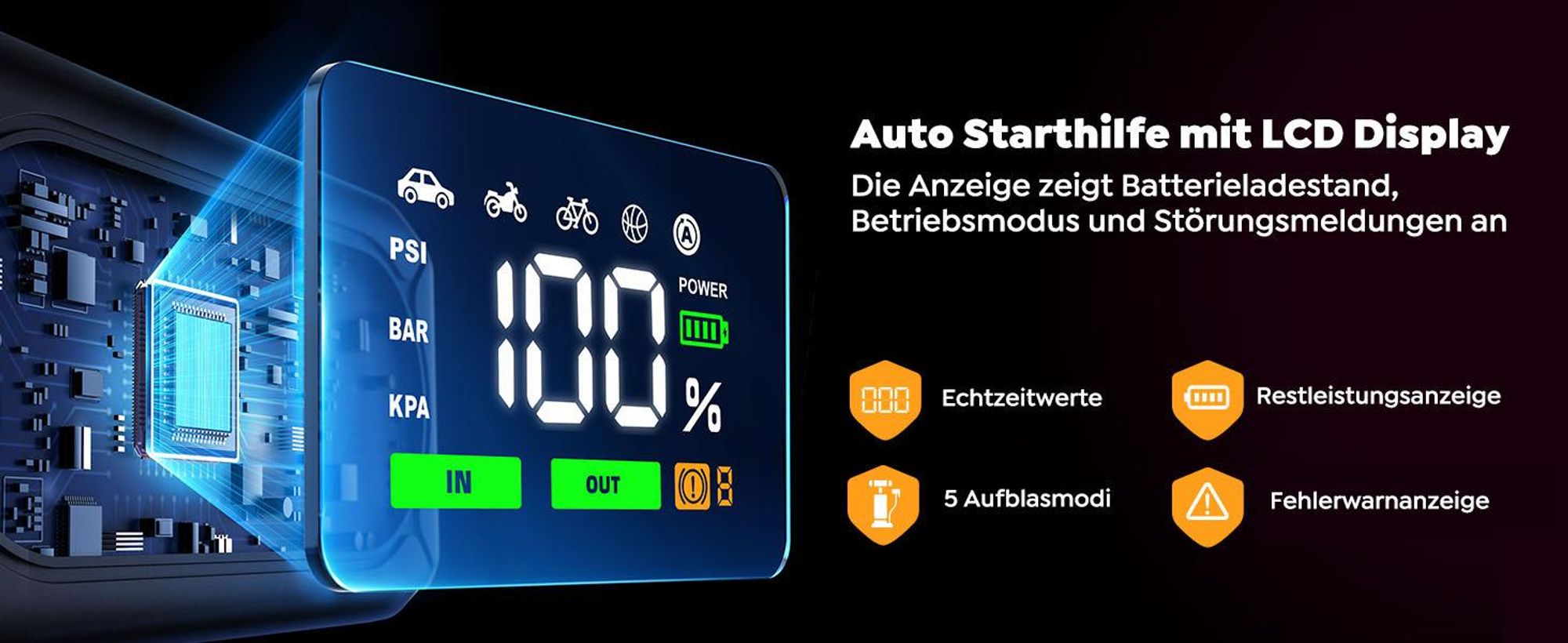 Buture Starthilfe Powerbank, 5000A Spitzenstrom, 16800mAh Auto Starthilfe mit LCD-Display(Für alle Benzinmotor oder 10,0L Dieselmotoren)BC02
