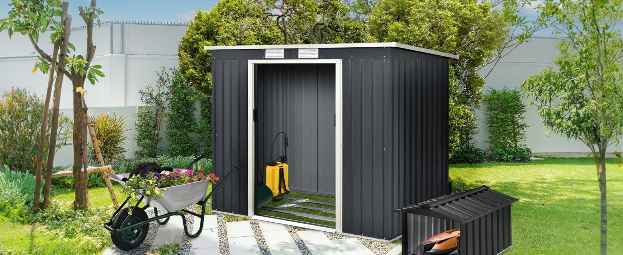 Juskys Metall Gerätehaus XXL mit Satteldach, Tür & Fundament - 15m³ groß - Anthrazit