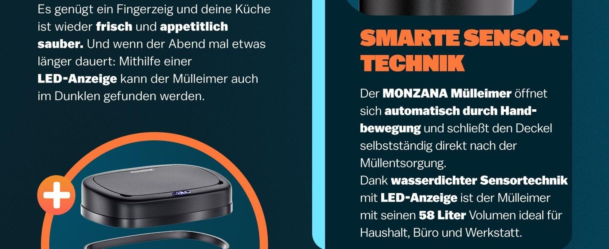 MONZANA Sensor Mülleimer Küche Schwarz