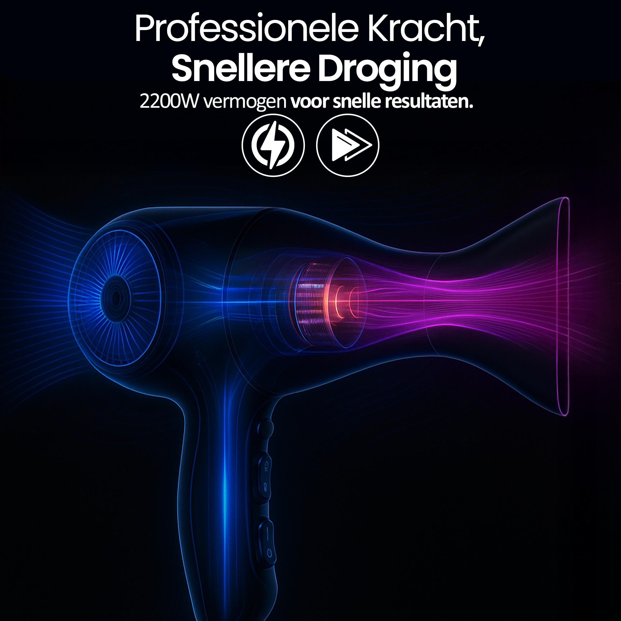 Emerio Haardroger – Föhn – 2 Snelheden – 3 Temperatuurstanden – Cool Shot – Ionische Functie – Stylingmondstuk + Diffuser – 2200 W – HD-122192