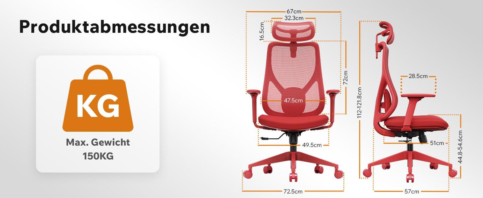 SENSE7 Moyo Ergonomischer Bürostuhl Schreibtischstuhl Rot 3D-Armlehnen Netzrücken Lendenwirbelstütze Chefsessel PC Stuhl Homeoffice 150 kg