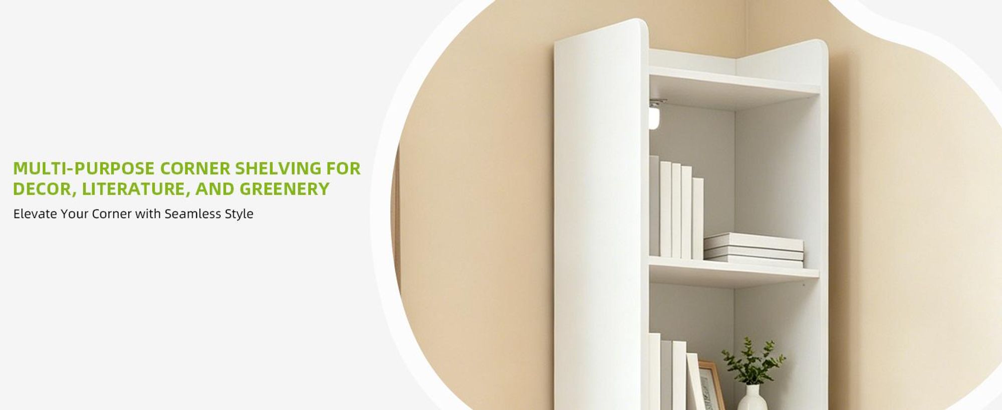 Bücherregal Eckregal Standregal, mit 5 Ebenen und 2 Stoffschubladen, Büroregal, 30 × 24 × 180 cm, Weiß