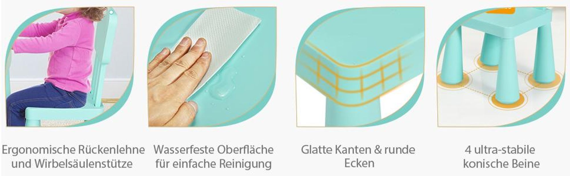 COSTWAY 3 tlg. Kindersitzgruppe, Kindertischgruppe, Kindertisch mit 2 Stühlen, Kindermöbel aus Kunststoff, Kinder-Tischset für Kinderzimmer Grün