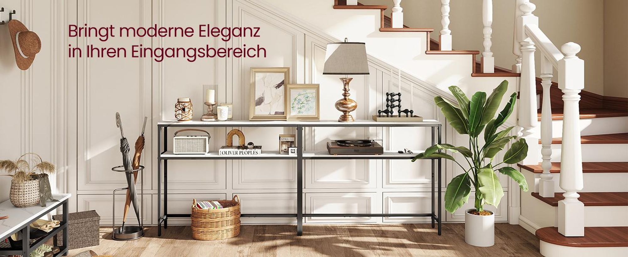 VASAGLE Konsolentisch, schmaler Sofatisch mit 2 Ablagen, 20 x 100 x 80 cm