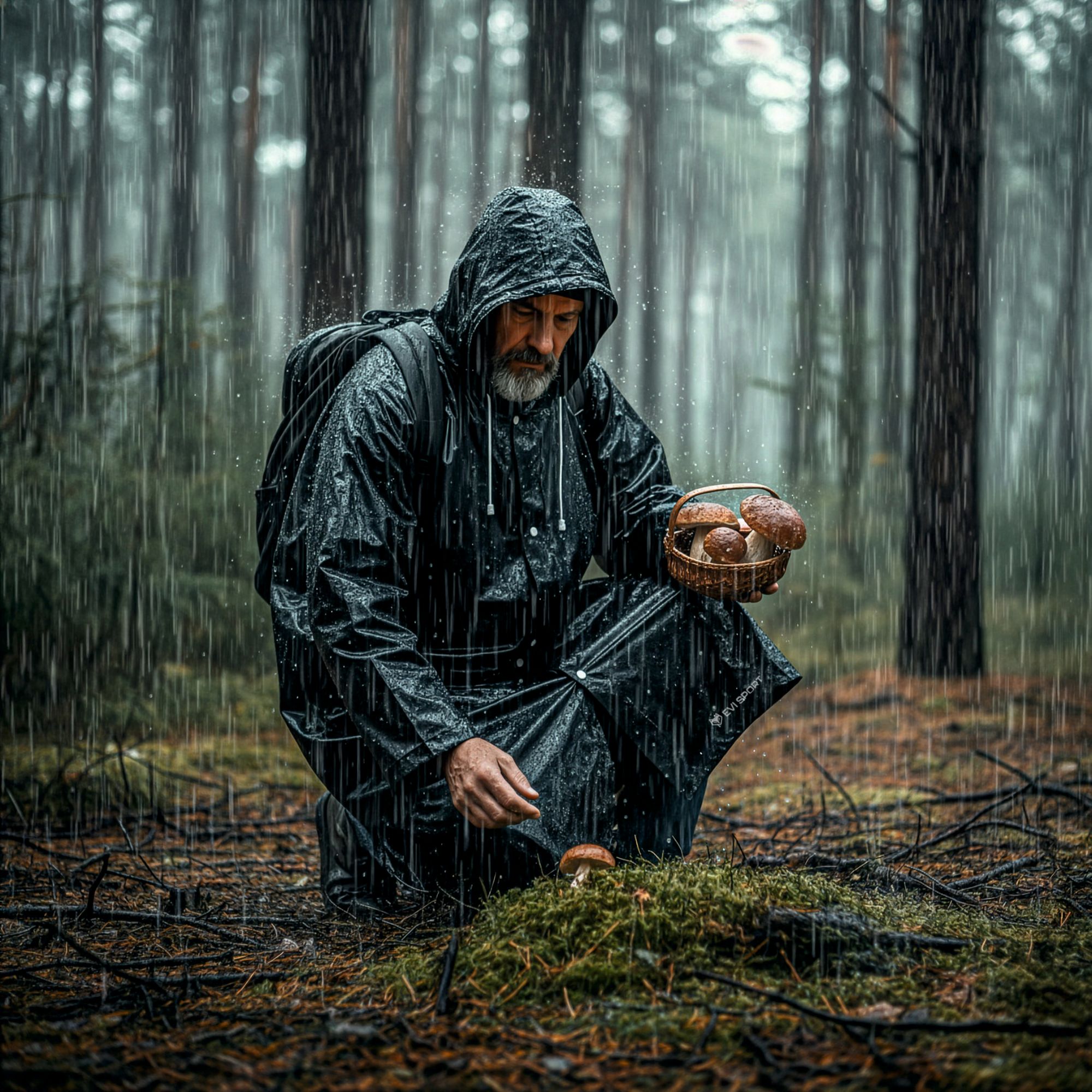 Regenponcho Damen Herren, Regenmantel Wasserdicht aus EVA, Leichter Regenschutz mit Kapuze, EVI SPORT StormGuard Black