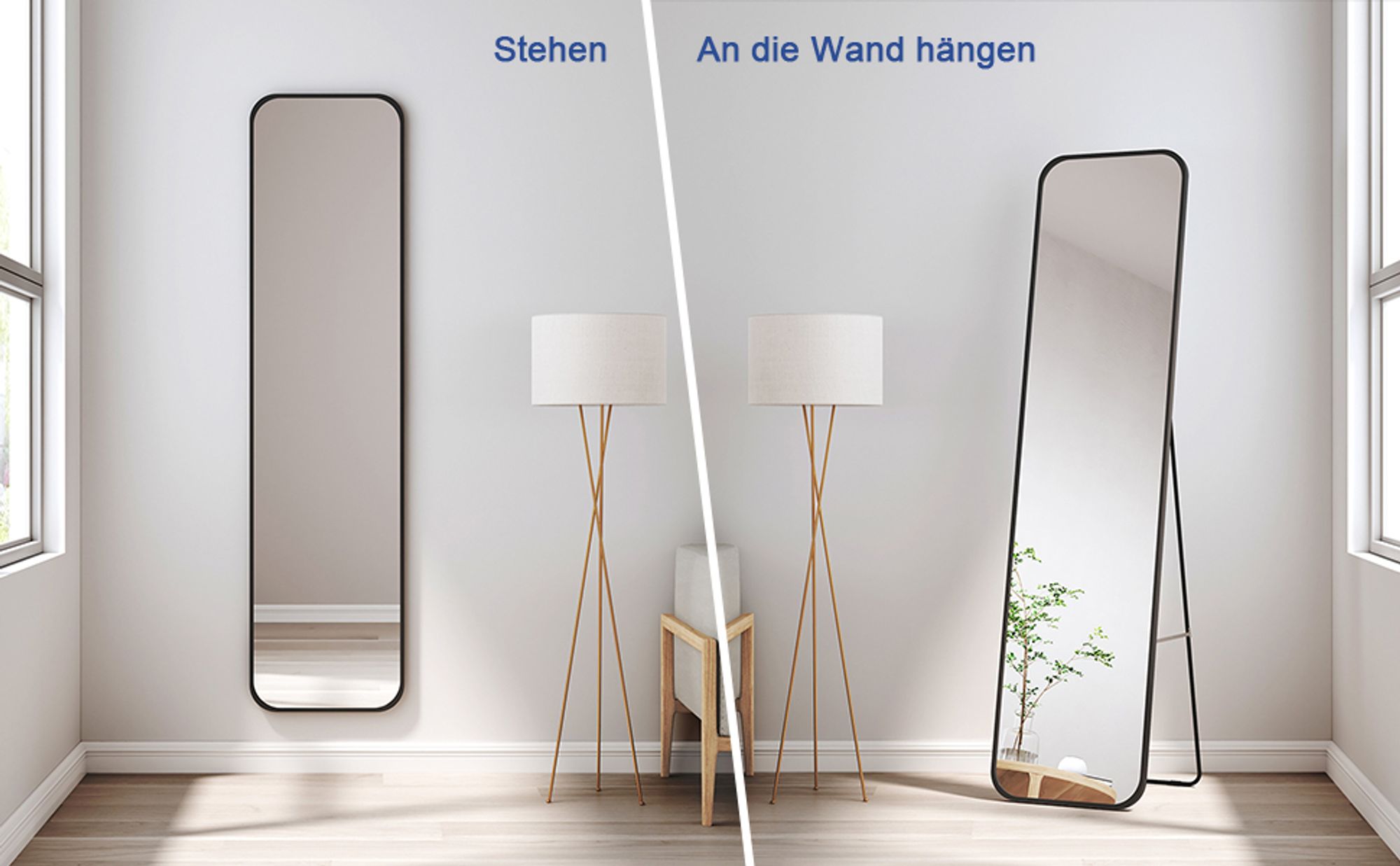 Heilmetz Standspiegel 160x40cm Schwarz Aluminium Rahmen Ganzkörperspiegel Wandspiegel Bodenspiegel Garderobenspiegel Körperspiegel Rechtecke