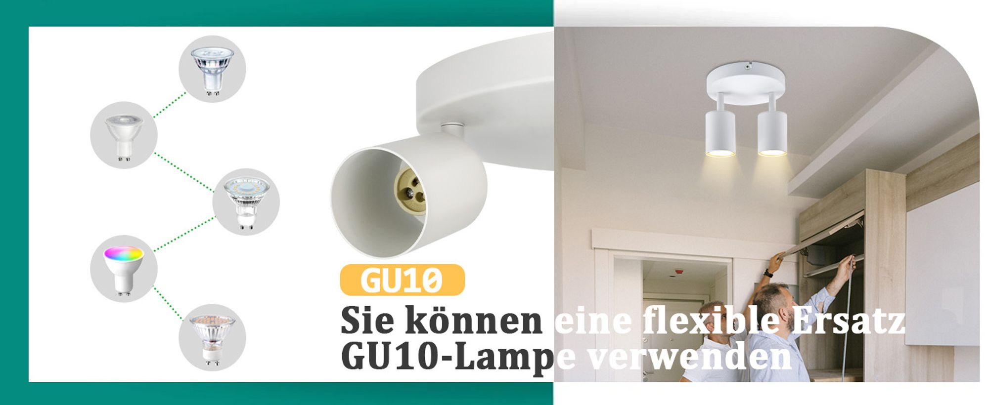 ZMH LED Deckenleuchte 2 Flammig Deckenlampe Spots GU10 330°Schwenkbar Deckenspots Weiss Modern Flurlampe Wandstrahler rund Ohne Leuchtmittel