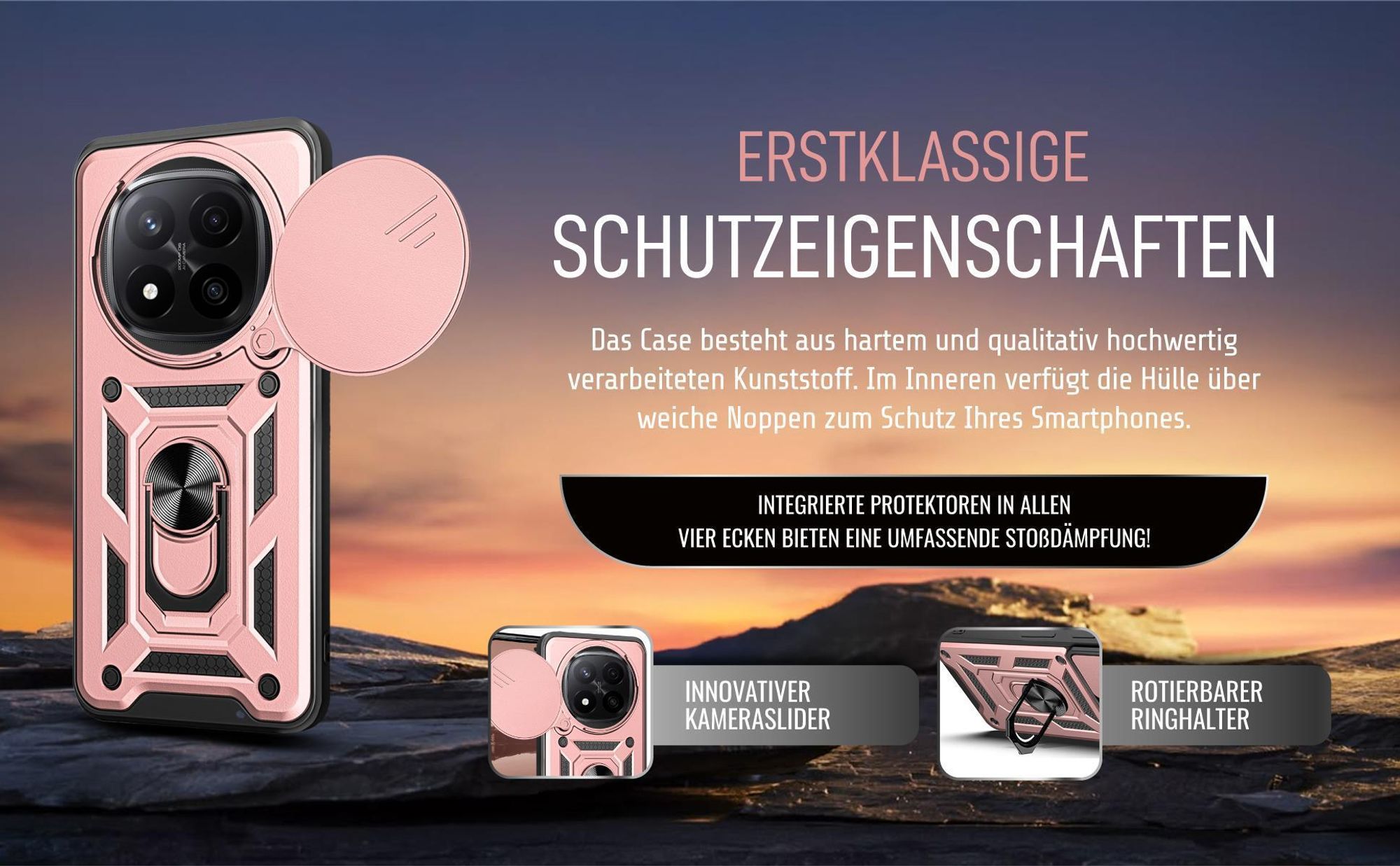 Handycase in Rosegold für Xiaomi Redmi Note 14 Pro+ 5G mit Ringhalter