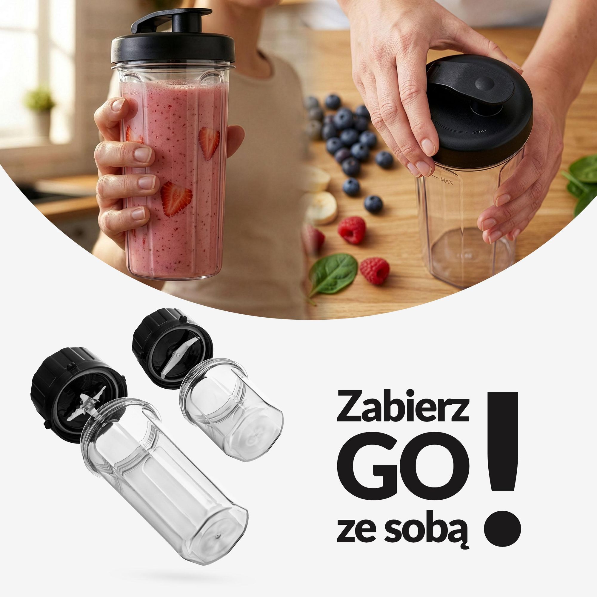 Mocny Blender Kielichowy Lehmann Senso 2000W Szklany 1,7L | Mikser Smoothie Koktajli Lodu | 2x Bidon Cup Młynek do Kawy | Stal Nierdzewna Złote ostrza