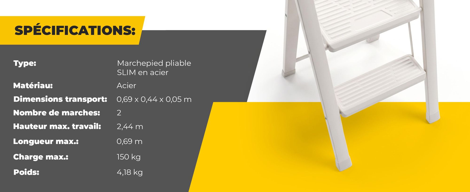 Drabest | Chef d'étage - Modèle élancé - 2 niveaux - Pliable - Charge maximale : 150 kg - Couleur crème