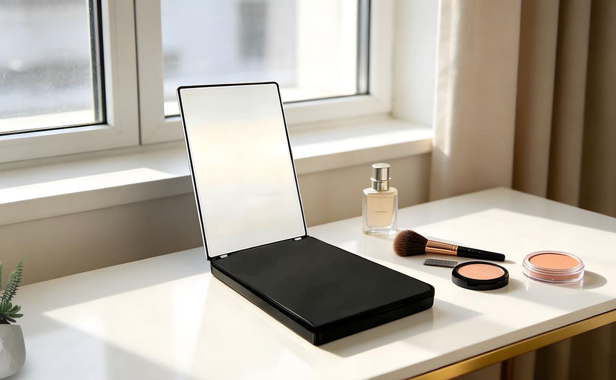 ZMH Specchio cosmetico portatile a 3 ante, pieghevole a 360 gradi, 90 cm, per viso e capelli, nero