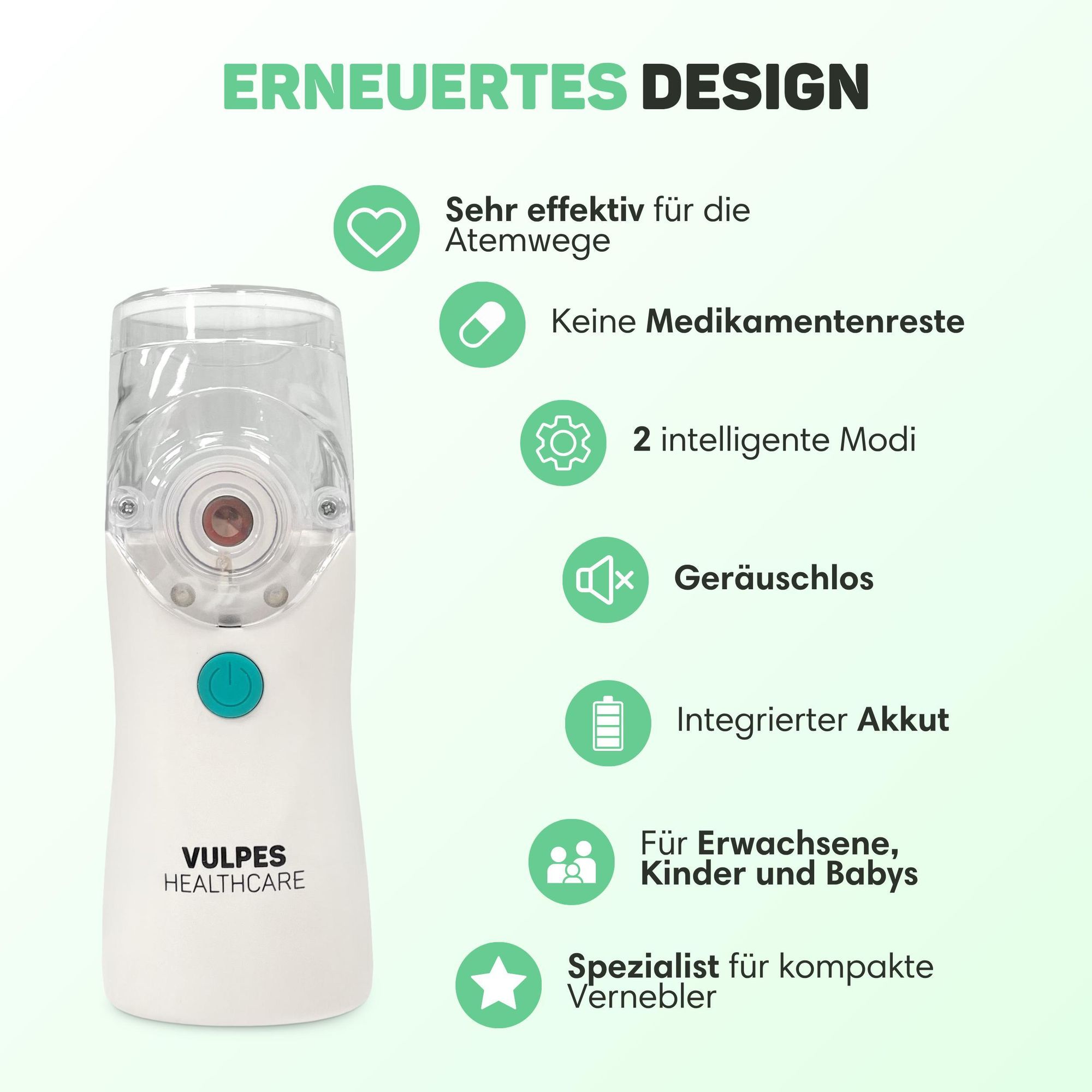Vulpes Goods Tragbarer Inhalator-Vernebler, wiederaufladbarer leiser Vernebler, tragbare Mini-Inhalatoren, tragbarer Luftbefeuchter für Atemprobleme bei Kindern und Erwachsenen, Inkl. 3 Mundstücke und Reisetasche