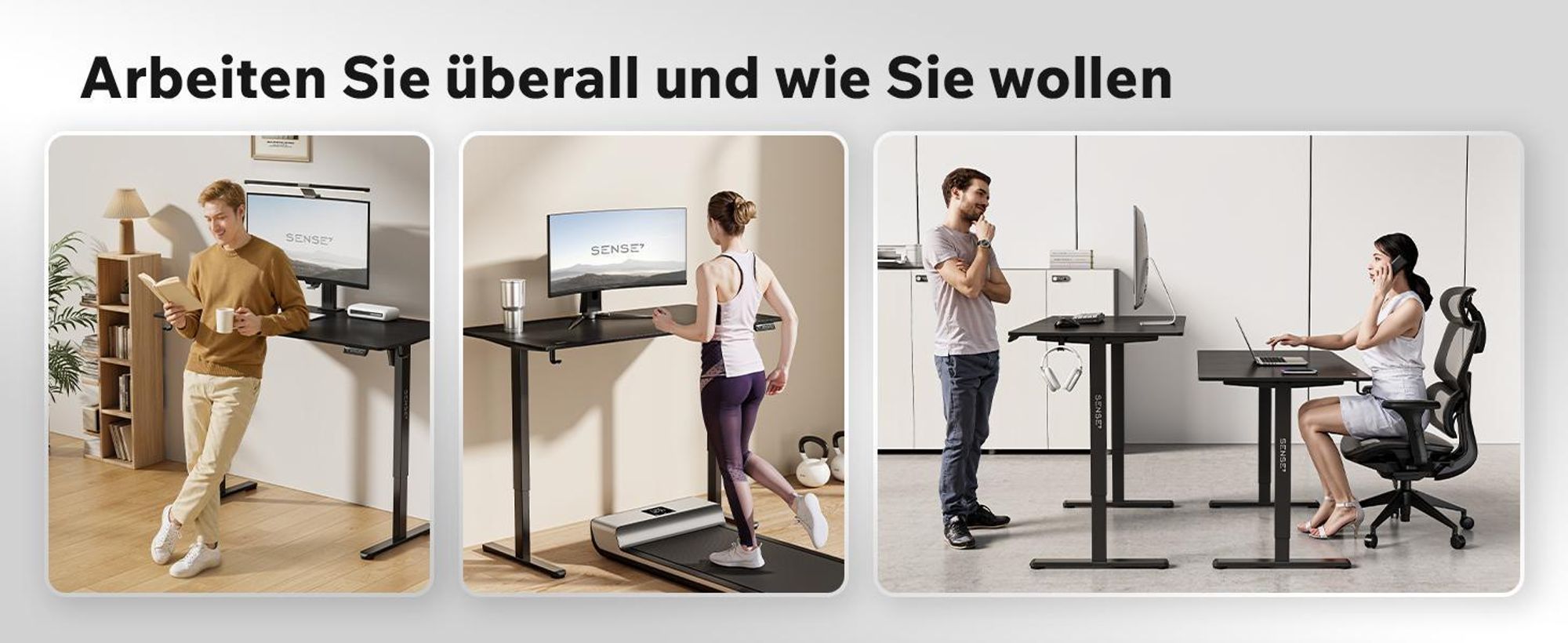 SENSE7 NOJO LIGHT Höhenverstellbarer Schreibtisch Elektrisch 120x60 cm Schwarz Gaming Tisch Computertisch Standing Desk Memory Home Office PC Tisch