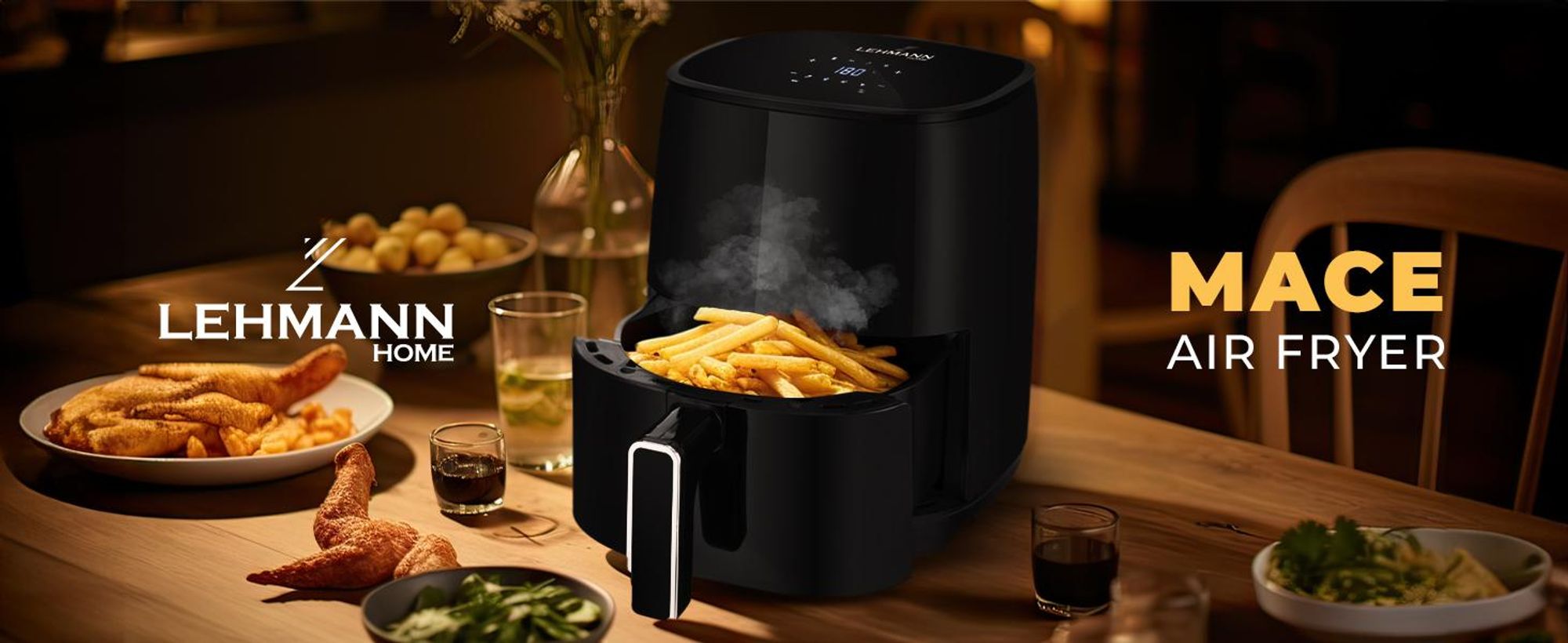 LEHMANN Air Fryer 3,5 L, 8 programmes, Minuteur, 80°C-200°C, Friteuse sans Huile pour 1-2 personnes