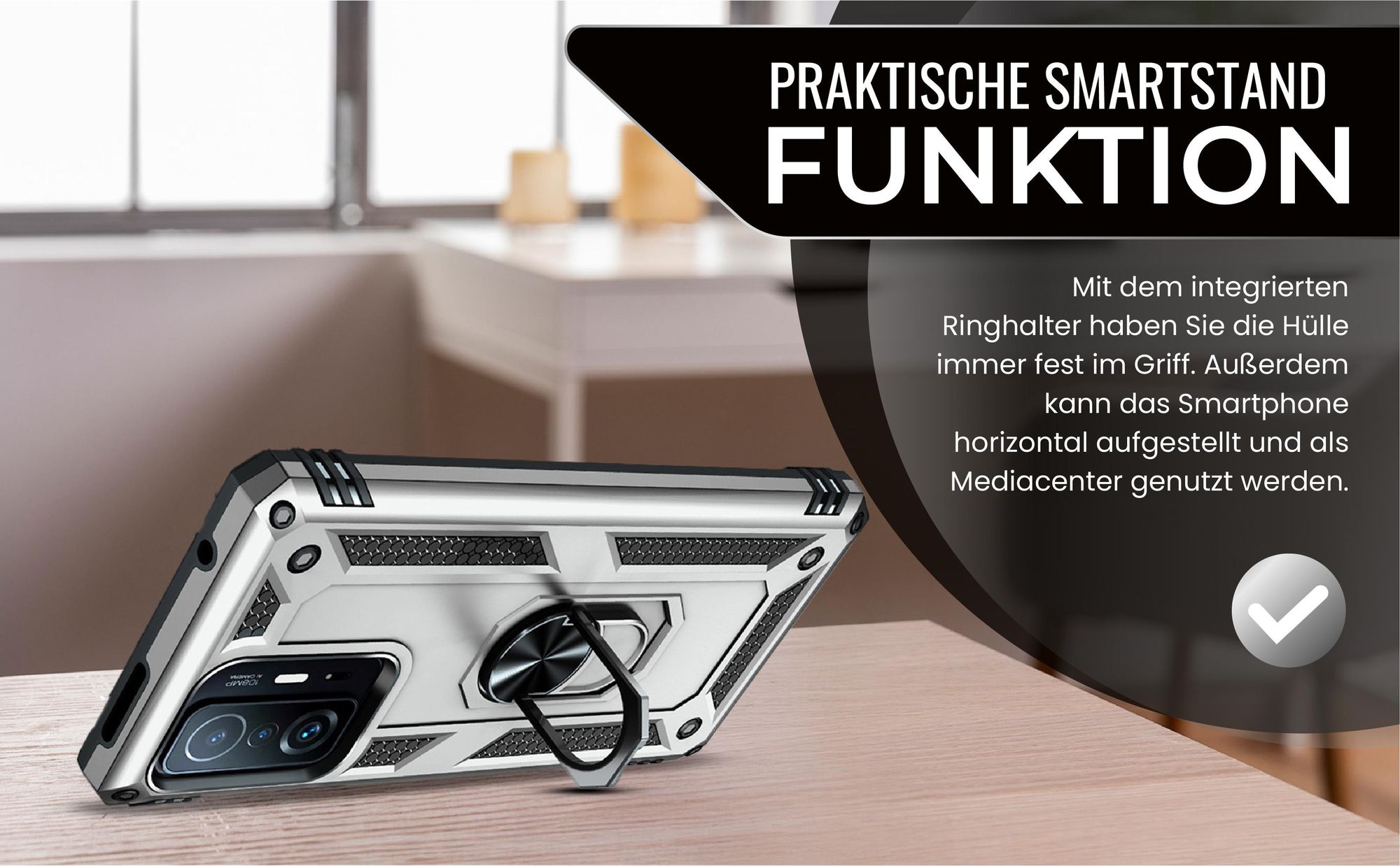 Silbernes Survival Case für Xiaomi 11T / 11T Pro mit Standfunktion
