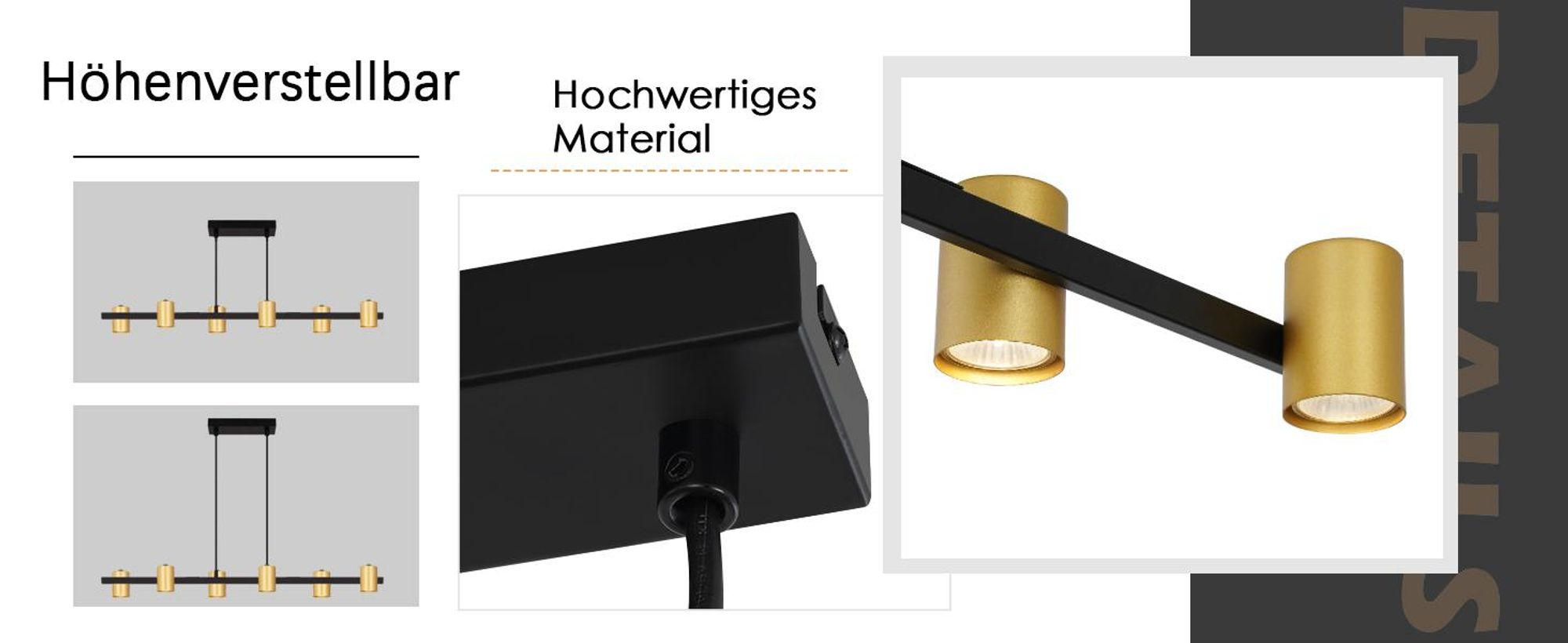 ZMH Pendelleuchte esstisch Hängelampe Schwarz Gold: Esstischlampe GU10  6 Flammig aus Metall Hängeleuchte Industrial für Wohnzimmer Esszimmer (Ohne Leuchtmittel)