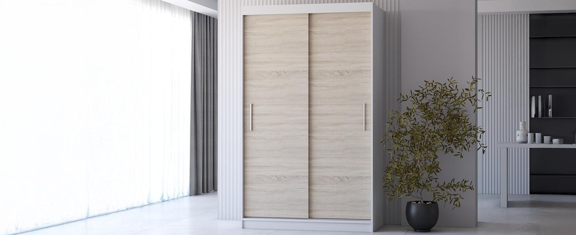 Schwebetürenschrank Kleiderschrank Neomi 04 Weiß Sonoma - 2-türig, 120 cm breit