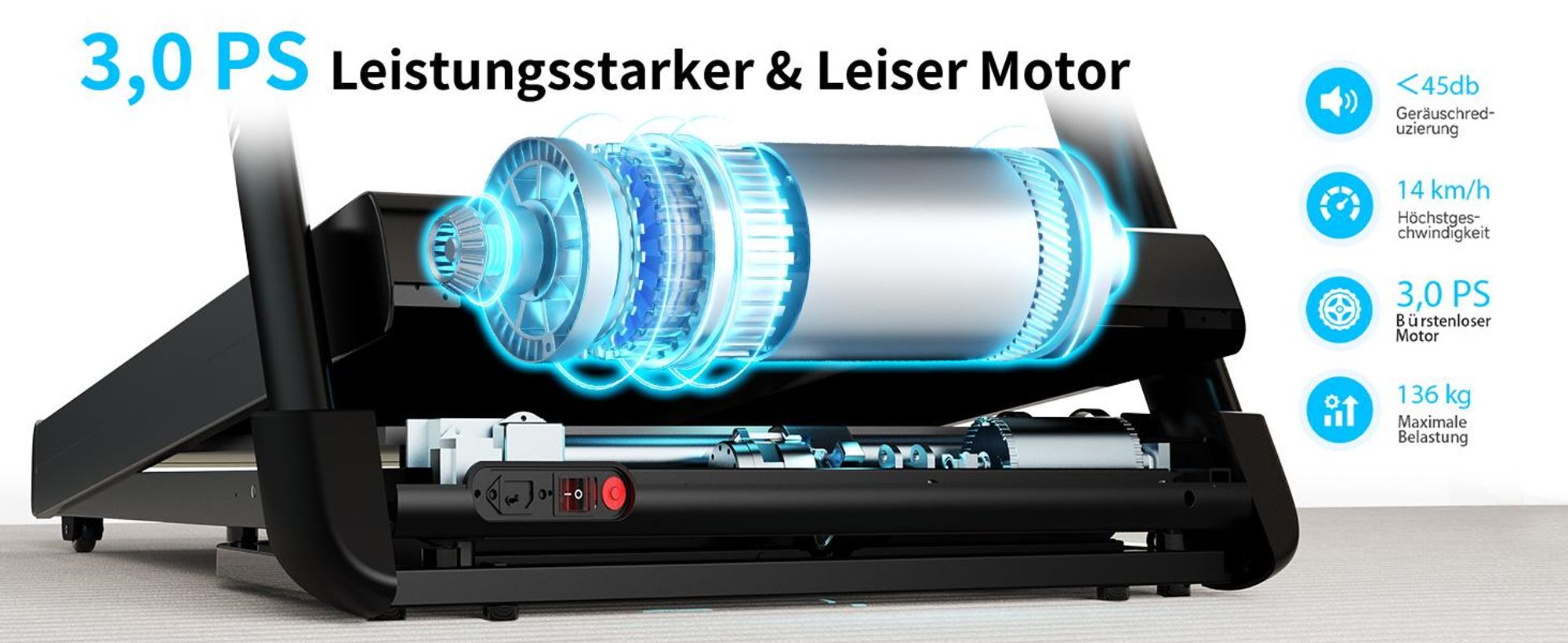 Yesoul T3 Pro Laufband – 3.0 PS Motor, 10 % Steigung, 6-Punkt-Dämpfung, 136 kg Traglast, klappbar, App-Steuerung