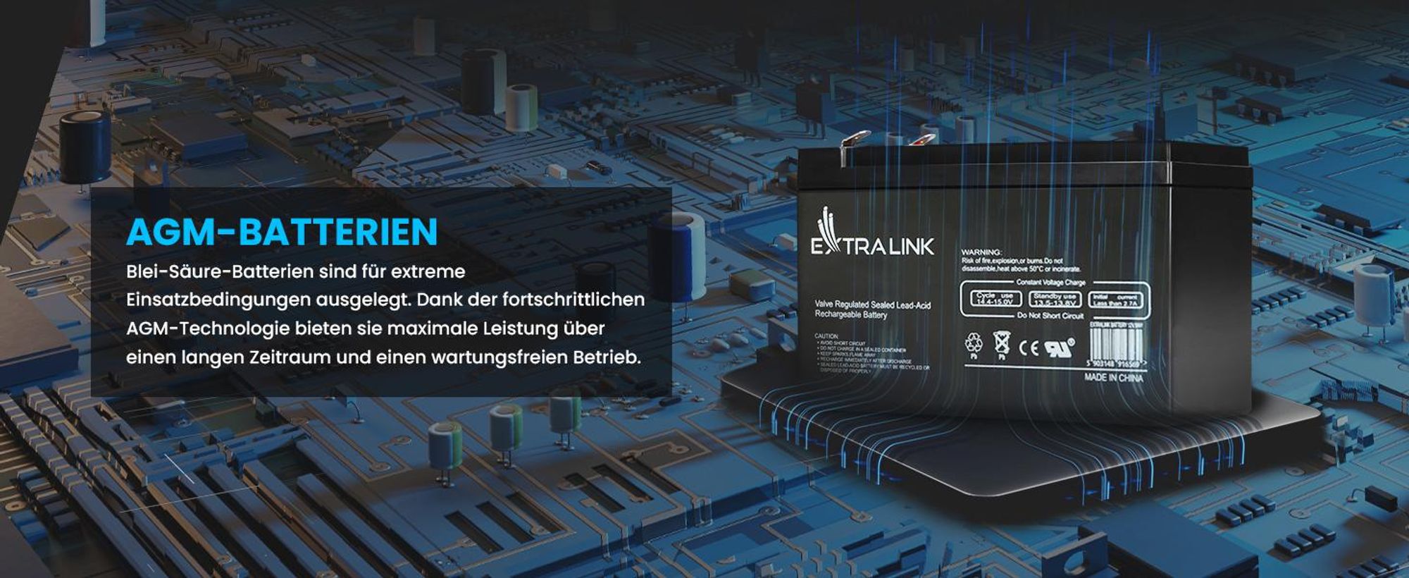 Extralink AGM 12V 40Ah Akku Batterie Elektronik Wartungsfrei Ideal für Camping, Wohnmobil & Batterie Solaranlagen