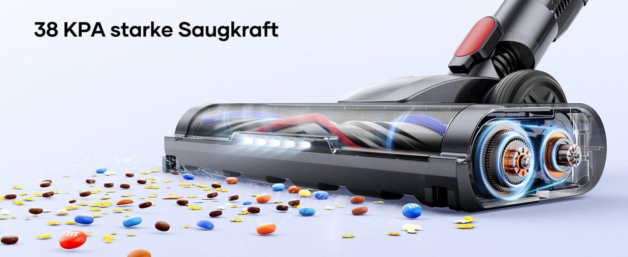 Laresar V10 Lite Akku Staubsauger, 38.000pa Staubsauger, Bis zu 45 Min Laufzeit,Anti-Tangle Roller Die V-förmige Bürste