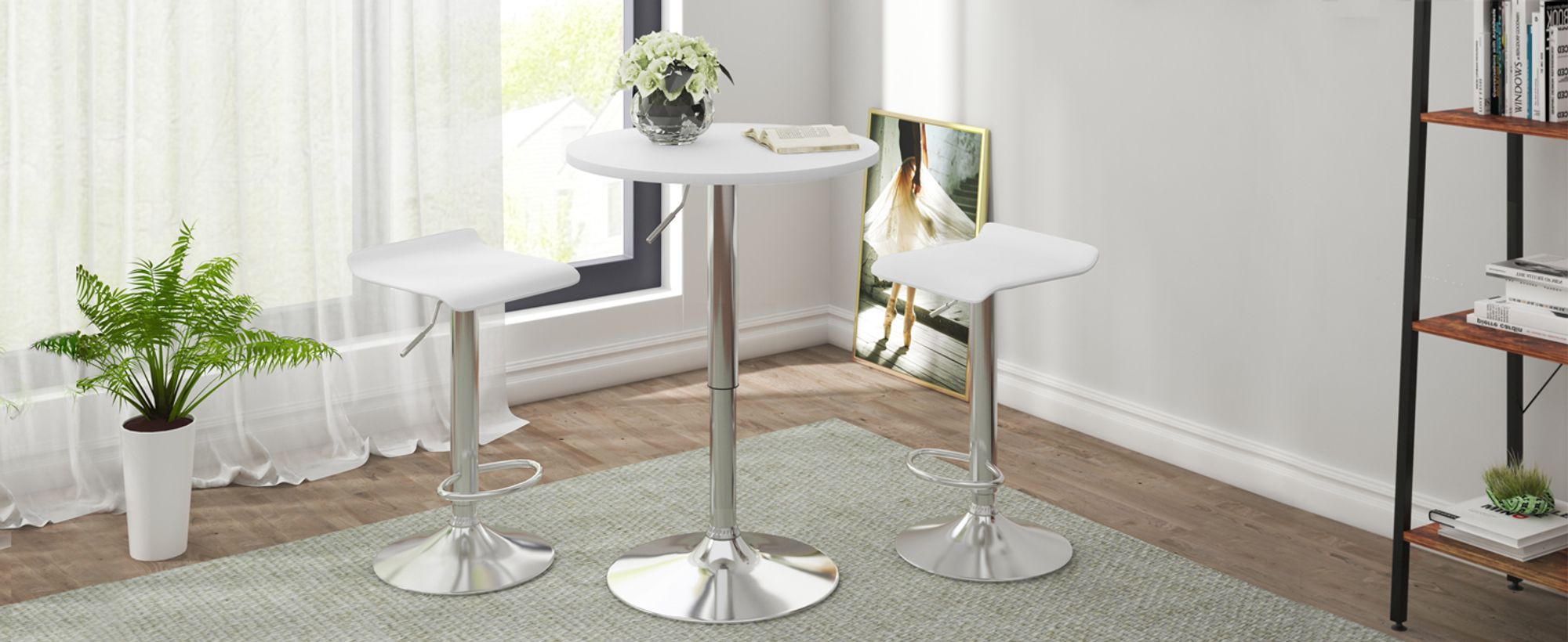 WOLTU Bartisch höhenverstellbarer Tisch 70-91 cm, Partytisch aus MDF Metall : Weiß Farbe: Weiß
