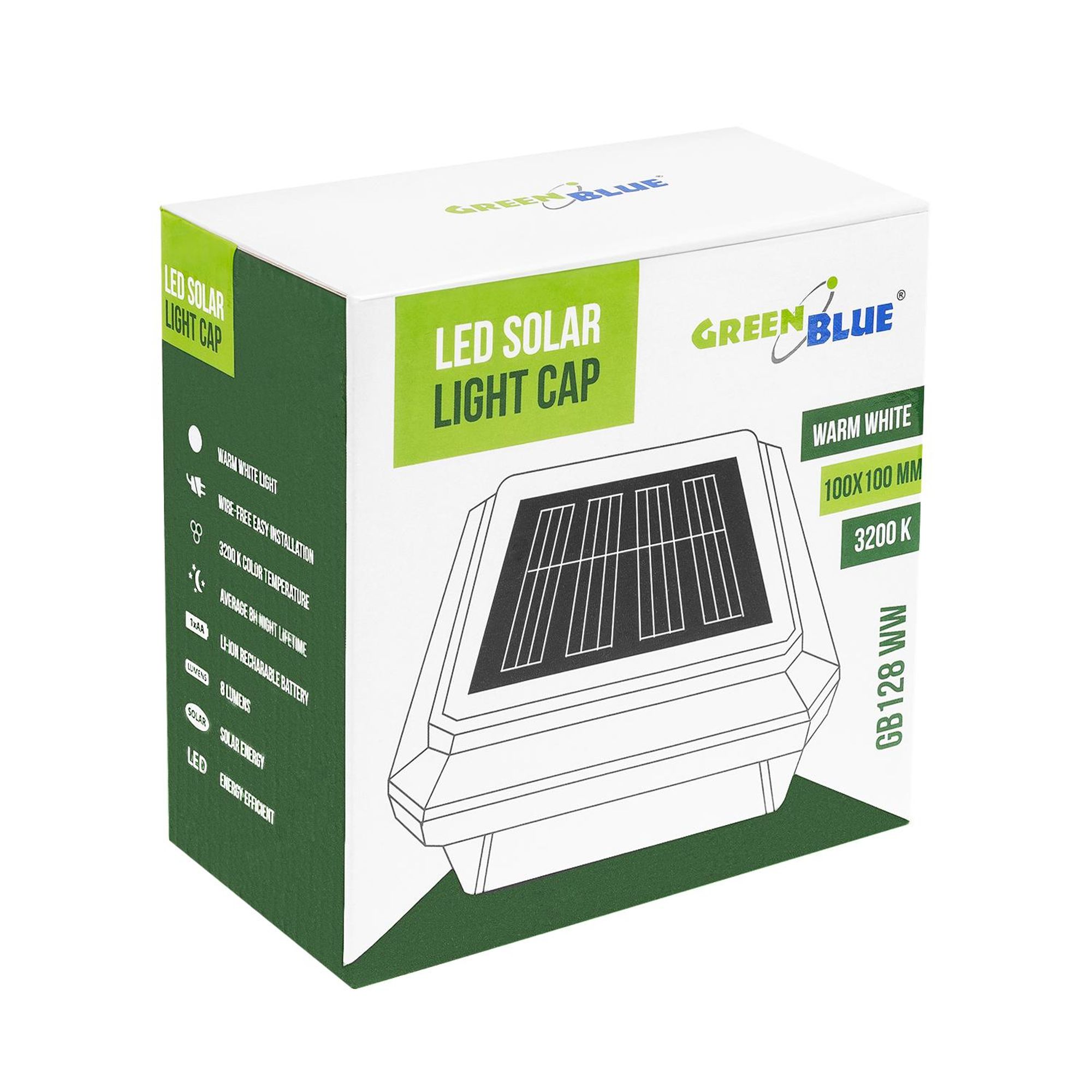 GreenBlue LED-Solarlampe für Pfosten 100 x 100 mm Briefumschlag-Abdeckung 3200 K GB128 WW