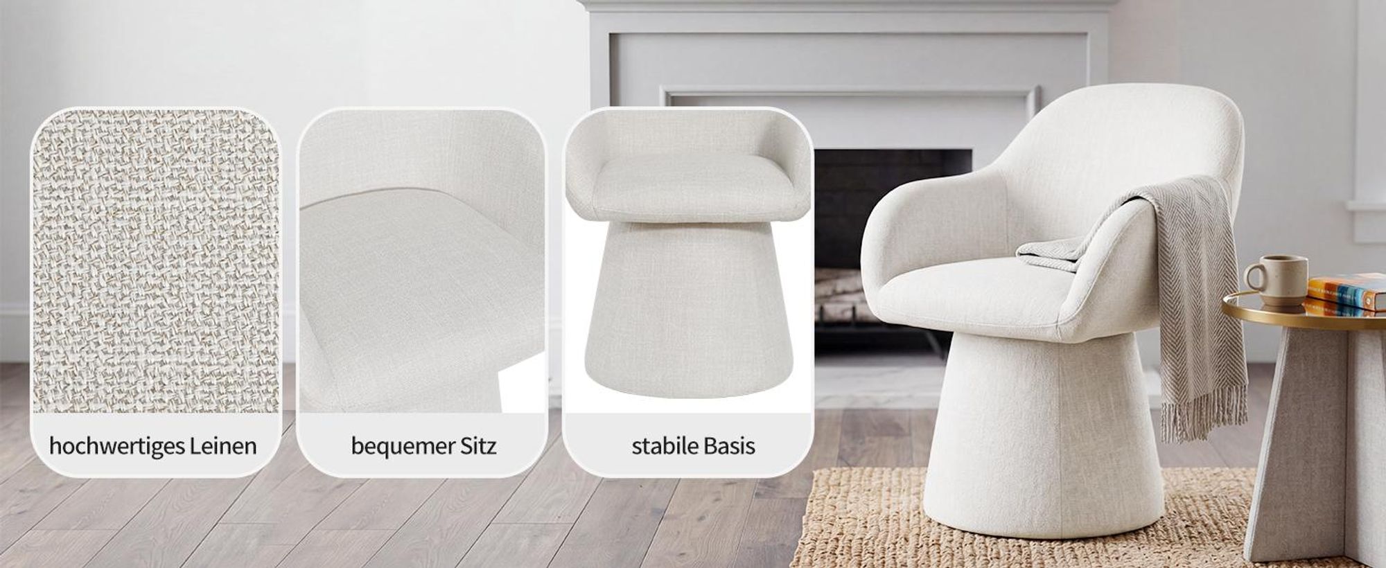 Duhome Esszimmerstuhl 360° Drehbar Loungesessel aus Leinen Drehstuhl Modern Polsterstuhl für Wohnzimmer Schlafzimmer Büro