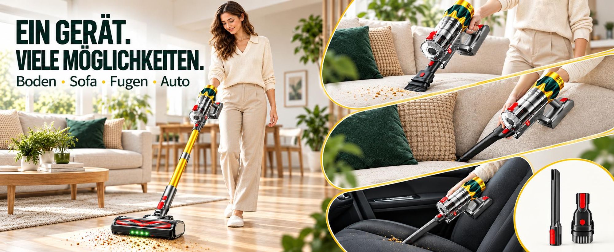 80000Pa Akku-Staubsauger 750W/80 Min., kabelloser Hand- und Stielstaubsauger, ultraleise, Smart-Display, leicht, Anti-Verwicklung für Tierhaare & Auto